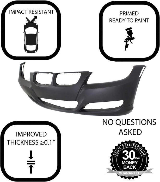 Compatible with Front Bumper Cover 2009-2012 BMW 328i 323i 335i 335d 3-Series Sedan Wagon. New Primed Without Sensor Holes with Fog Light Holes. BM1000212 51117226709