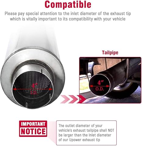 Exhaust Tip 3.5 Inch Inlet 3.5 Inlet 5 Outlet 12 Long Stainless Steel Polished Finish Tailpipe Tip Bolt On Design
