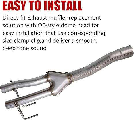Direct-Fit Muffler 409S 2-Chamber Exhaust Muffler Kit Fits Exhaust 2009-2018 Dodge Ram 1500 Aggressive Series Stainless Steel Performance 3 Inlet/2.25 Y-pipe