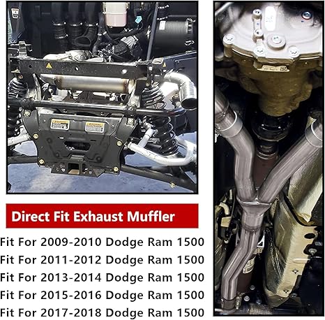 Direct-Fit Muffler 409S 2-Chamber Exhaust Muffler Kit Fits Exhaust 2009-2018 Dodge Ram 1500 Aggressive Series Stainless Steel Performance 3 Inlet/2.25 Y-pipe